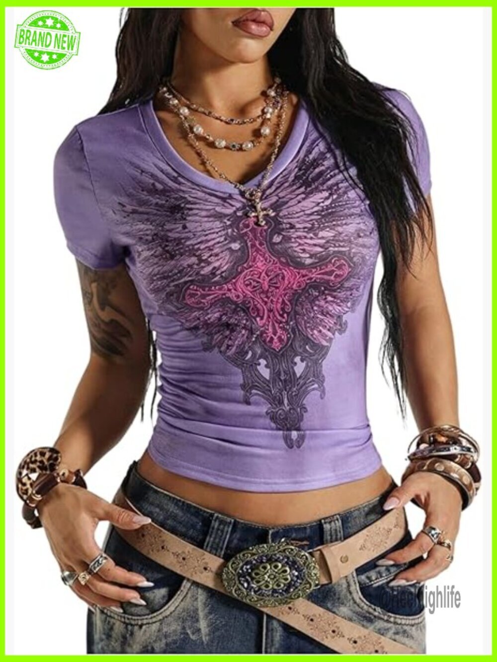 Y2k Gothic Graphic Tee V Neck Short Sleeve Streetwear Summer Top